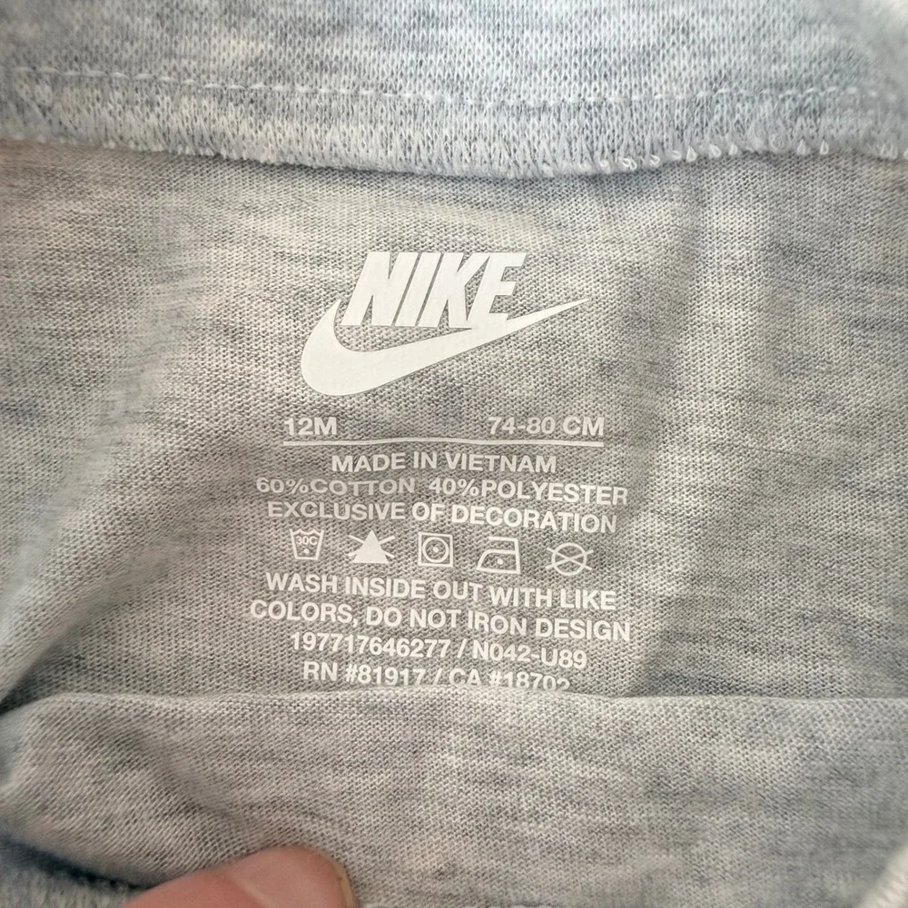 Nike Kids 2-Piece Set Gray Baseball‎ Graphic Tee Blue Mesh Shorts 12M 7MN042-U89